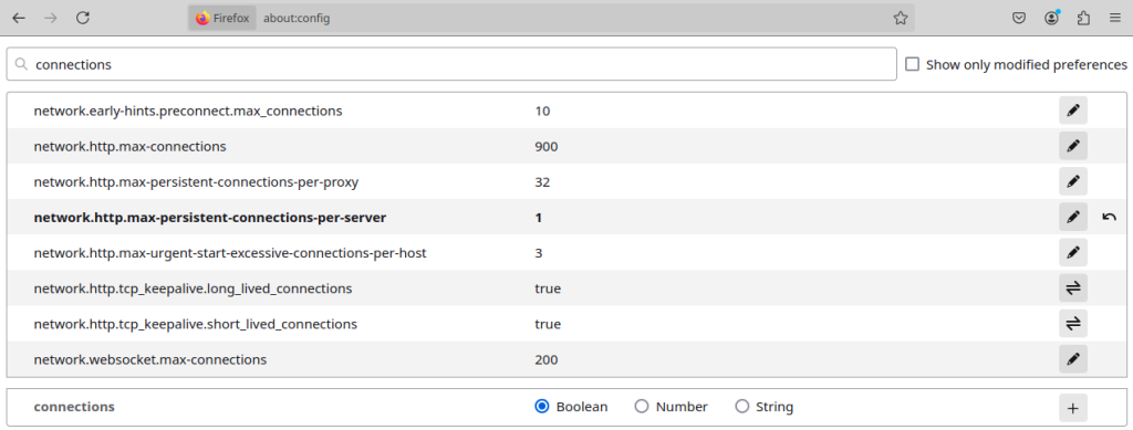 Setting 1 tcp connection per destination server