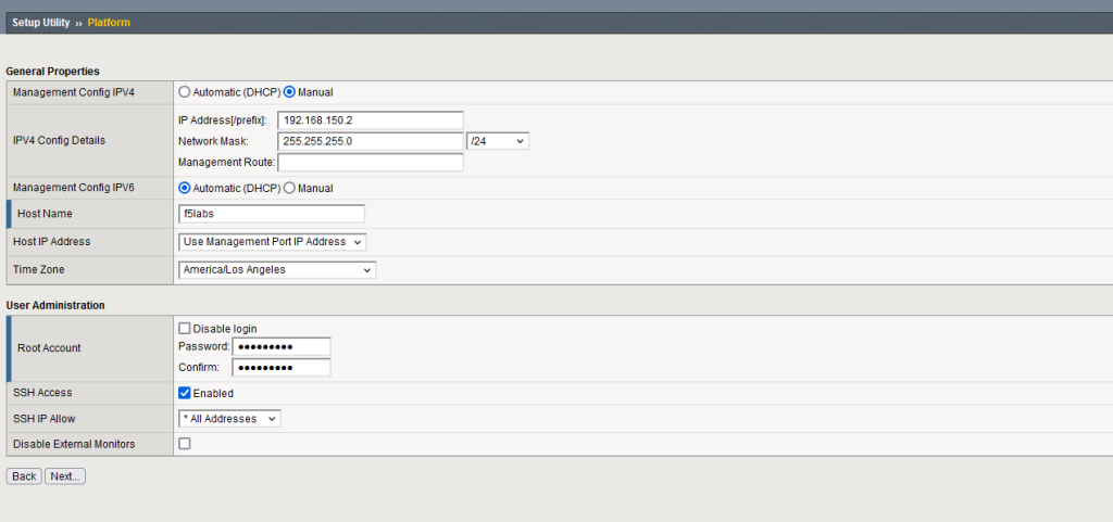 Platform configuration screen