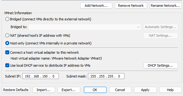 Management network configuration in VMware Workstation