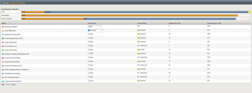 F5 Big IP provision screen