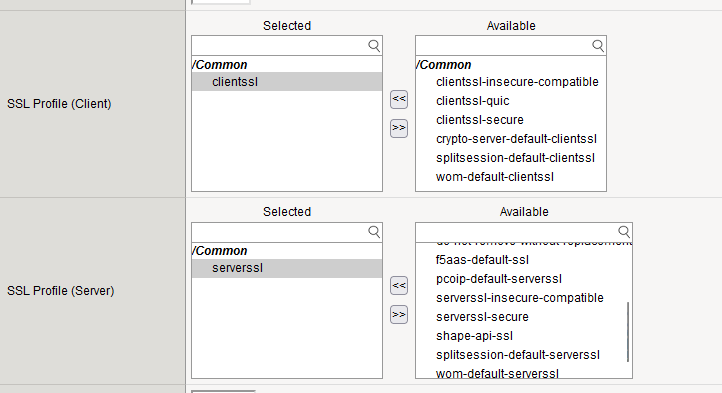 Adding of the client and server ssl profile