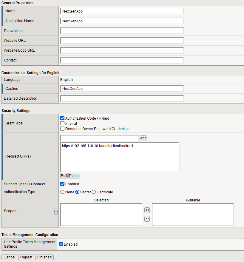 Creation of the Open ID Connect client application inside F5 APM