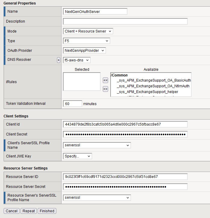 Creation of the OAuth Server creation inside F5 APM