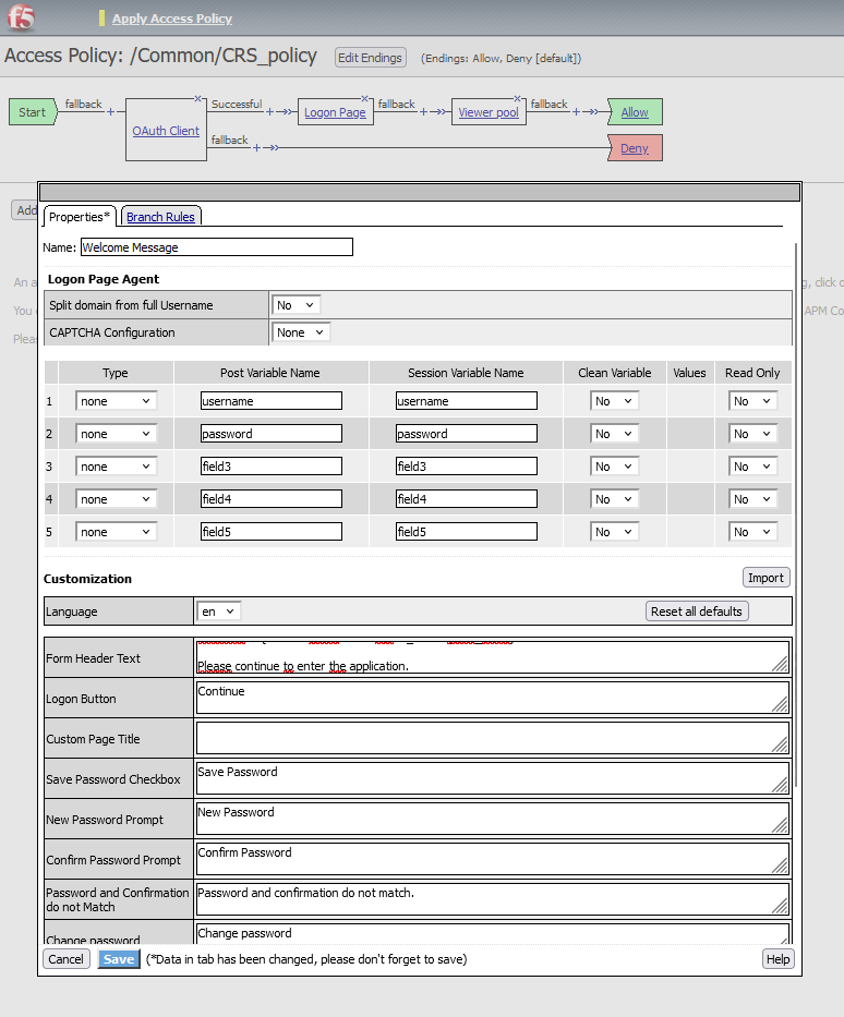 Welcome message using the ID Token from the authorization server inside a F5 APM Policy