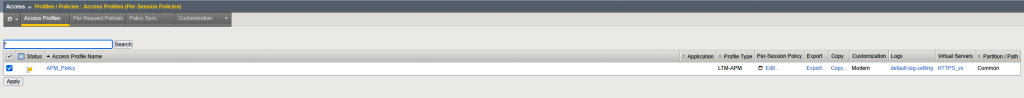 Submenu to apply the APM Policy